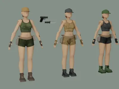 ArmyGirl group of women in military uniforms Low-poly 3D model