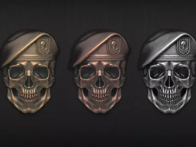 Human Skull Military Beret relief sculpture 3D print model