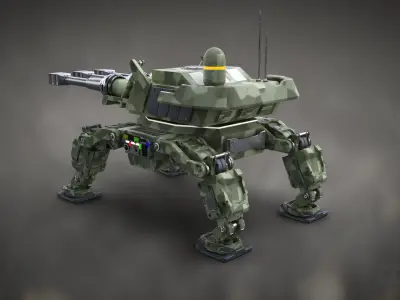 Rigged Futuristic Sci-Fi Mechanical Drone Cannon Robot Low-poly 3D model
