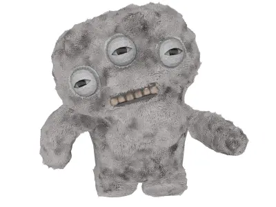 Plush Toy Alien with Three Eyes Gray Fur Rigged for Maya 3D model