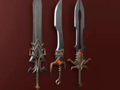 Small set of fantasy weapons Low-poly 3D model