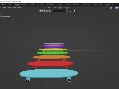 wooden skateboards with separate wheels Low-poly 3D model