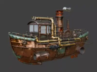 Realistic Antiquated Steampunk Space Shuttle 3D Model Low-poly 3D model