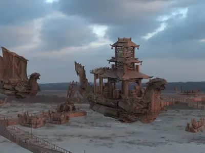 Chinese Treasure Ship with all parts 3D model