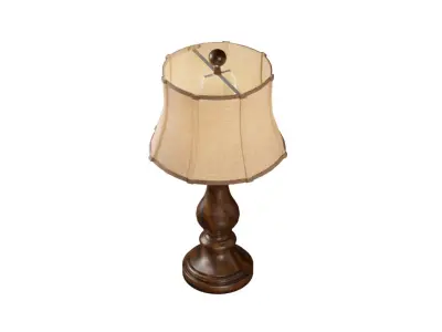 Retro Wooden Table Lamp with Fabric Shade 3D Model 3D model