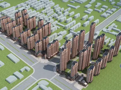 Architecture city with tall buildings and trees 3D model