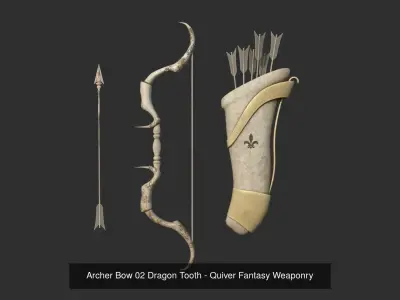 08 Archer Bow Set - Quiver Fantasy Weaponry 3D Model Pack