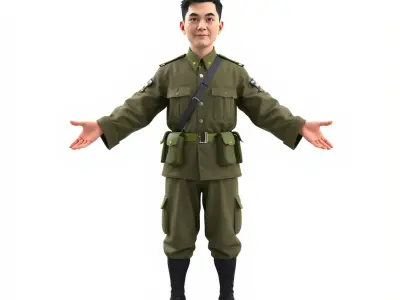Military Officer D Character Rigged and Animated Low-poly 3D model