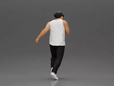 Gangster Man in Beanie Tank Pants Sneakers Running with Gun 3D print model