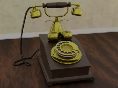 Vintage Wooden and Brass Rotary Phone 3D model