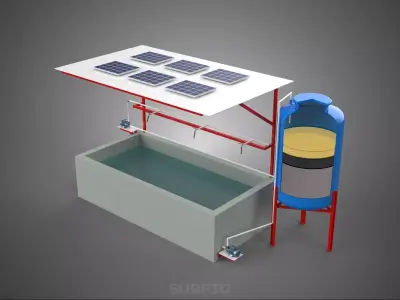 SOLAR CELL RECIRCULATION PUMP WATER FILTER FISH POND AQUACULTURE 3D model