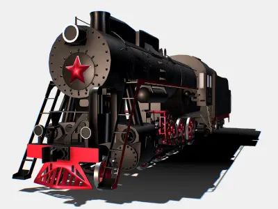 Animated Freight Steam Locomotive L-3055 Low-poly 3D model