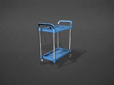 Blue Service Cart Low-poly 3D model