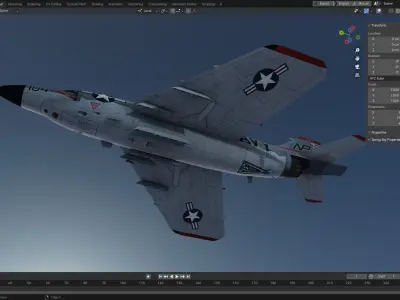 McDonnell F3H Demon jet fighter Hand painted game model Low-poly 3D model