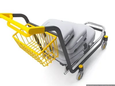 Luggage Trolley with Suitcases 3D model