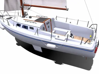 Sailing Yacht with Interior Low-poly PBR Low-poly 3D model