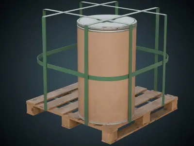 Cardboard Barrel And Pallet 1B Low-poly 3D model