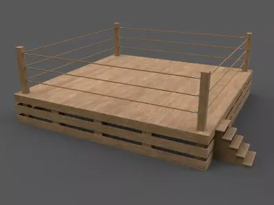 PBR Modular Wood Basic Wrestling Rings 20ftx20ft Low-poly 3D model