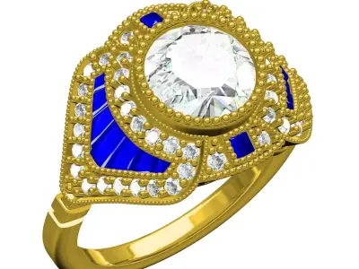 Antique Round Bezel Set Art Deco Engagement Ring 3D print model