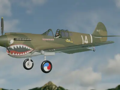 P-40 The Flying Tigers  China war zone in WWII 3D model