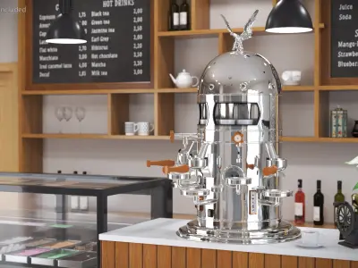  Retro Espresso Machine With Empty Cups Chrome 