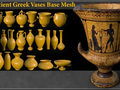 25 Ancient Greek Vases Base Mesh Low-poly 3D model