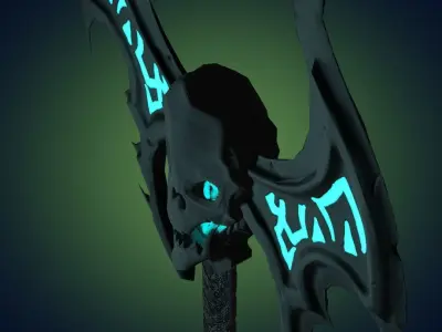 Skull Dark Metal Axe Melee Weapon PBR 3D model Free 3D model