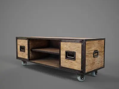 Sideboard PBR Game Ready industrial style tv stand on wheels Low-poly 3D model