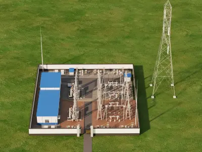 Modern Electrical Substation Transformers High Voltage 3D Model Low-poly 3D model