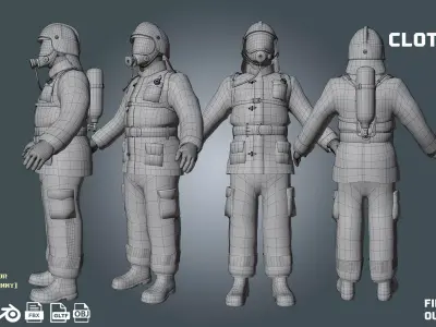 firefighter - clothyfic outfit Low-poly 3D model