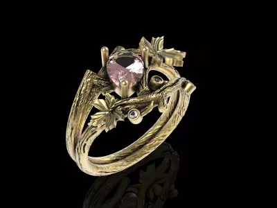 Pear Diamond Branch Theme Antique Ring 3D print model