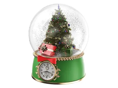  Detailed Clock Snow Globe With Tree 