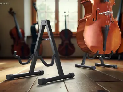 Wooden Cello on Metal Floor Stand Brown 3D model