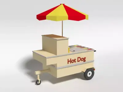 Low Poly Cartoon Hot Dog Cart Low-poly 3D model