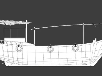 Wooden boat Low-poly 3D model 20