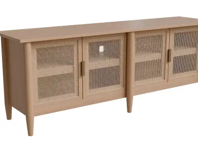 Wood And Cane Media Console Low-poly 3D model