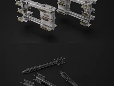 Game ready set of  APU-14U launcher and S-3 unguided missile Low-poly 3D model