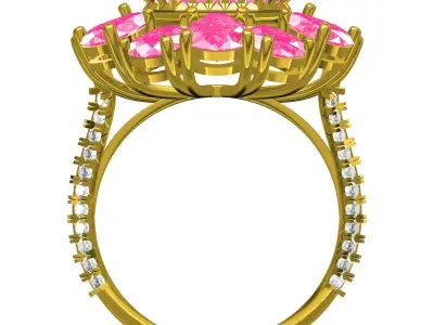 Antique Octagon Diamond Pear Cluster Cocktail Ring 3D print model