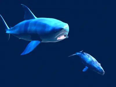 Megalodon great shark and whale Low-poly 3D model