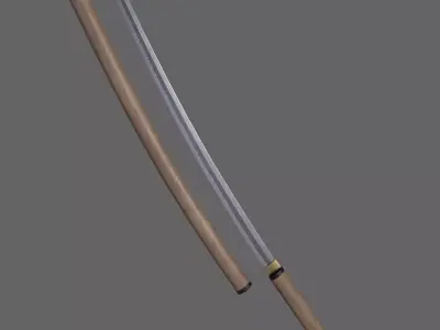 PBR Katana Japanese Sword Light Wood V3 Low-poly 3D model