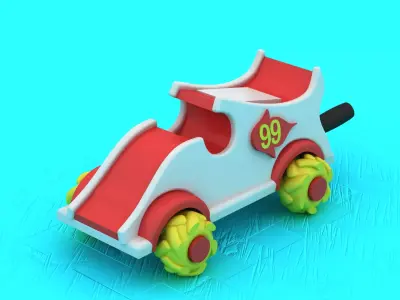 3D Toy Race Car with Bold Red and White Design and Number 99 3D print model