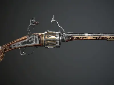 Flintlock Revolver - model and textures Low-poly 3D model