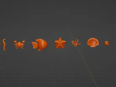 Set of 10 marine 3D icons Low-poly 3D model