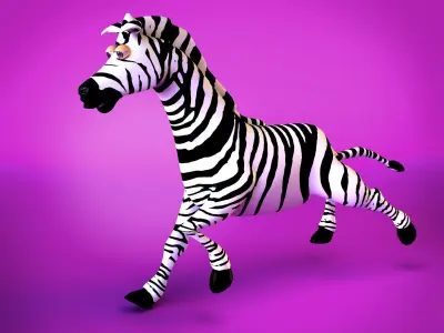 Zebra cute cartoon style 3D model