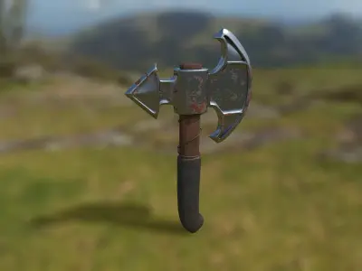 Medieval axe Low-poly 3D model 2