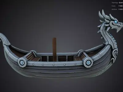 Silver Dragon Boat 3D model