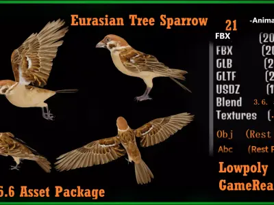 Eurasian Tree Sparrow Low-poly 3D model
