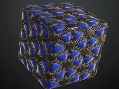 Blue Padded Triangular Sci-Fi Wall Panel PBR Seamless Texture