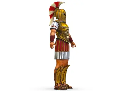 Ancient Warrior in Golden Armor and Helmet Low-poly 3D model