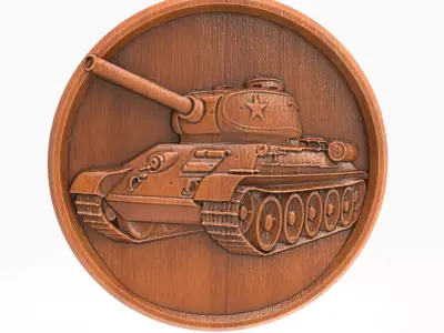 T-34 85 Tank Coin Relief WWII Soviet Medium Tank Model Medallion 3D print model